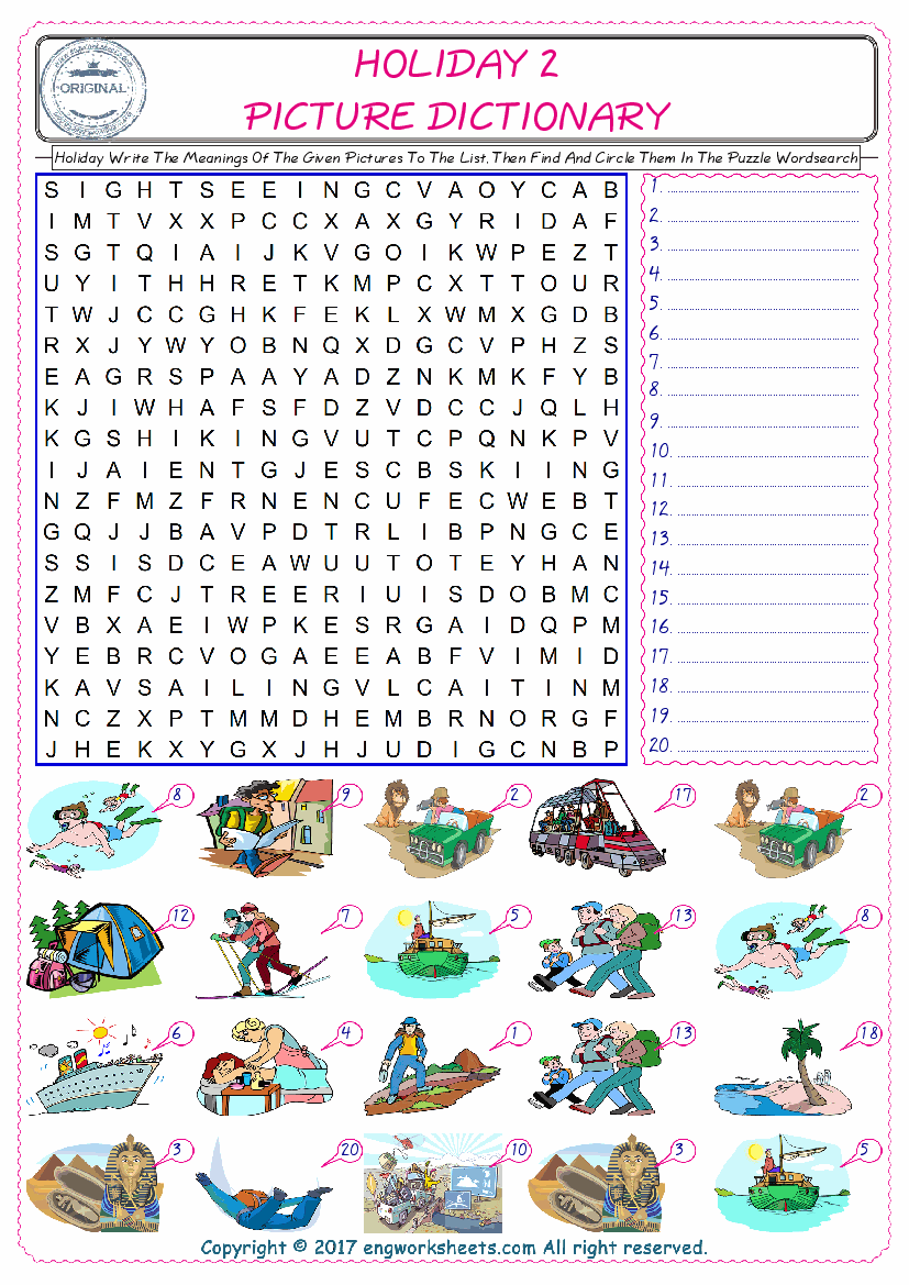  For kids, check the picture of Holiday find, and write the word and find it in the word puzzle ESL printable worksheet. 